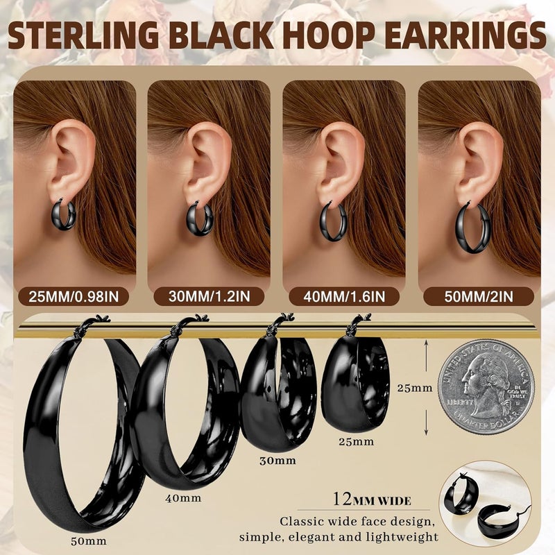 Senteria 12mm Wide Thick Hoop Earrings 925 Sterling Silver Hoop Earrings for Women Hypoallergenic 14K Real Gold Plated Hoops Large Earring Lightweight Chunky Hoops Earring for Women 25/30/40/50MM - Image 4